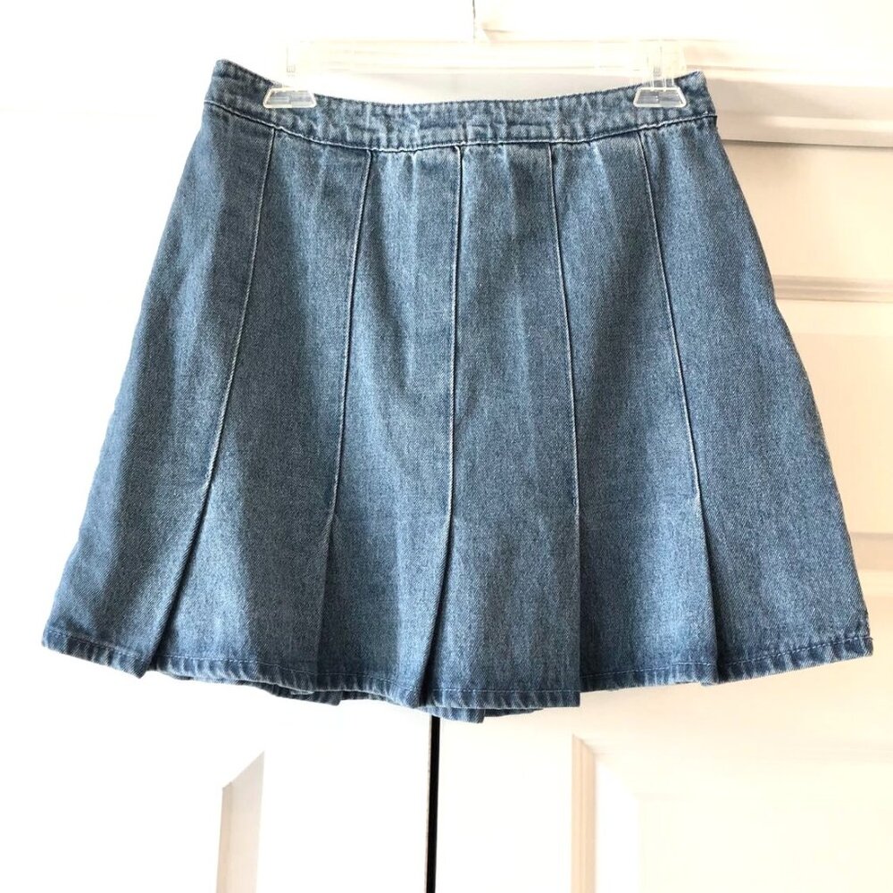 NWT LE LIS Pleated Denim Tennis Mini Skirt M - Picture 4 of 7
